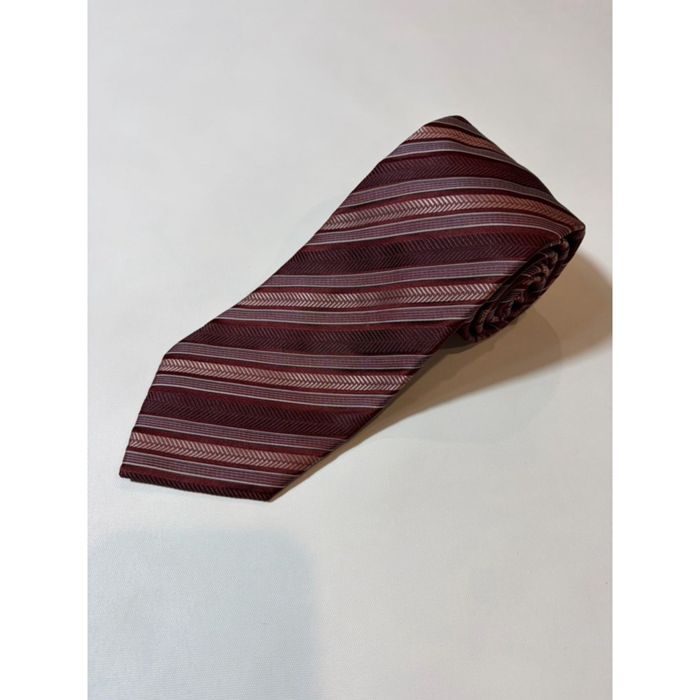 Hugo Boss Silk Tie Italy Burgundy Stripe Herringbone Classic Luxury